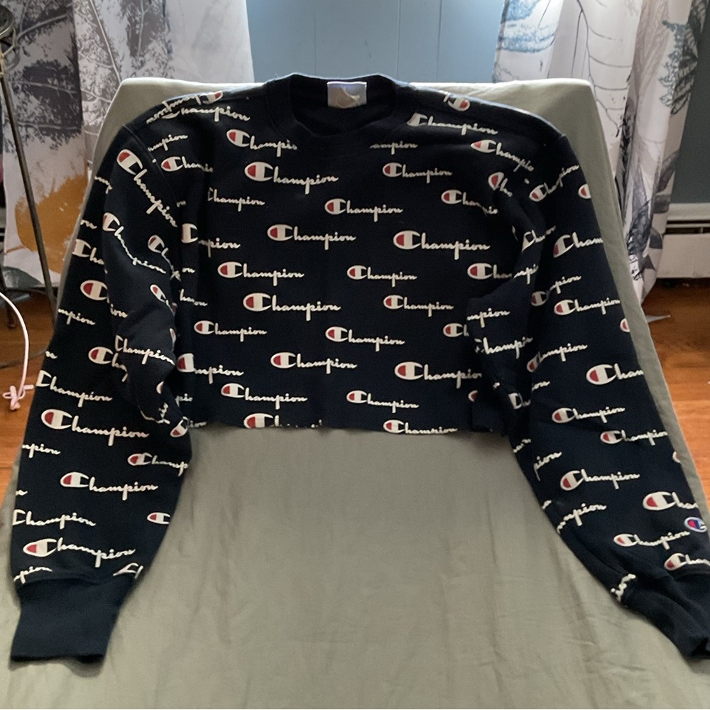 Champion Navy Crop Top with Logo Print